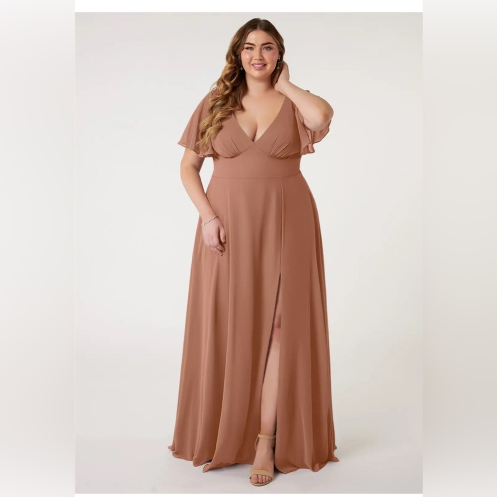 AZAZIE BRONZER A LINE FLOUNCE SLEEVE CHIFFON DRESS SIZE 22